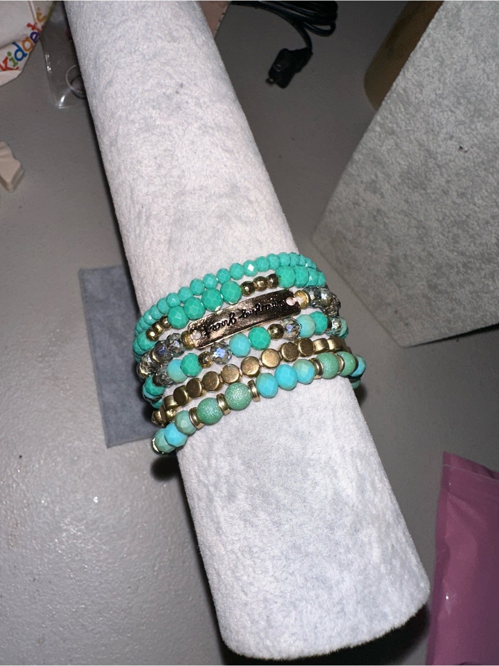 Turquoise & Gold Beaded Stack Bracelet Set - (6) Women Jewelry